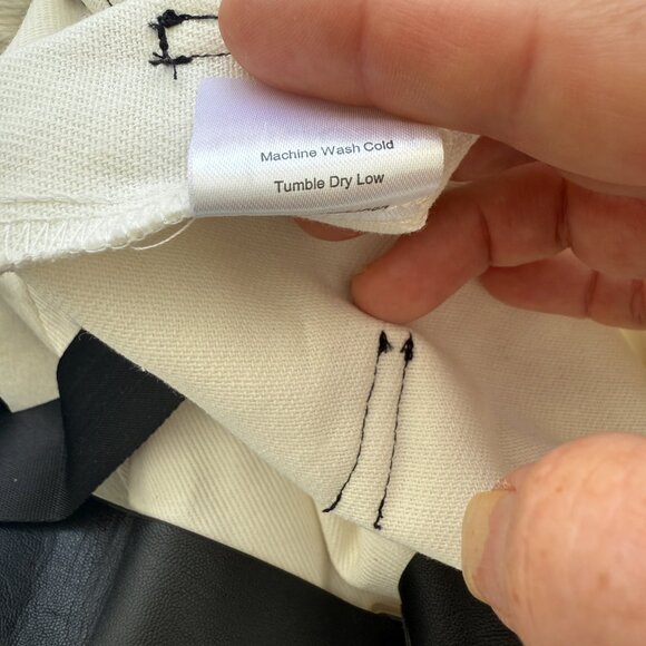 White Denim and Faux Leather Overalls with Chrome Detailing - Picture 6 of 7